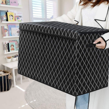 Toy Chest Box Organizer Bins for Boys Girls, Kids Large Collapsible Storage Box Container Sturdy with Fabric Flip-Top Lid & Handles for Clothes, Blanket, Nursery, Playroom, Bedroom, (Black)