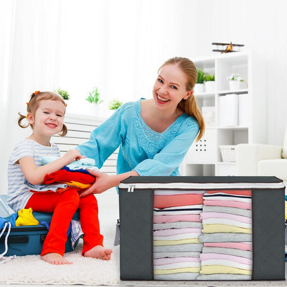 90 L Large Storage Bags, 6 Pack Clothes Storage Bins Foldable Closet Organizers and Storage Containers with Reinforced Handle for Clothing, Blanket, Comforters, Bed Sheets, Pillows and Toys (Gray)