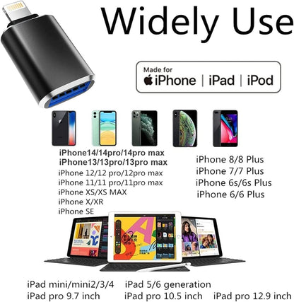 (Apple MFi Certified)Lightning Male to USB3.0 Female Adapter OTG Cable,2 Pack Portable USB Camera Adapter OTG Data Sync Cable for iPhone13/12/11/Xr/X/XS/8/7/Card Reader/Flash Drive/Mouse/MIDI Keyboard
