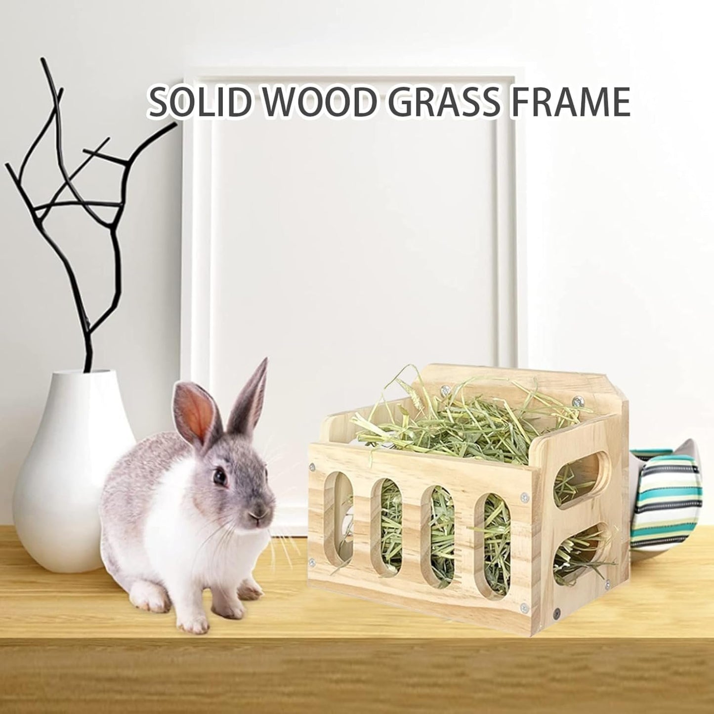 Cat Feeding Watering Supplies, Rabbit Hay Feeder Wooden Rabbit Hay Rack Hay Feeder Horizontal Standing Grass Feeding Shelf Dispenser for Guinea Pigs Pet Bunny Chinchilla