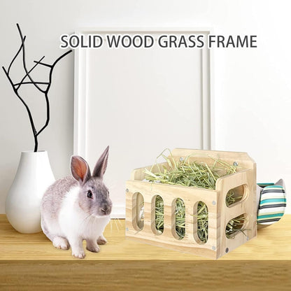 Cat Feeding Watering Supplies, Rabbit Hay Feeder Wooden Rabbit Hay Rack Hay Feeder Horizontal Standing Grass Feeding Shelf Dispenser for Guinea Pigs Pet Bunny Chinchilla