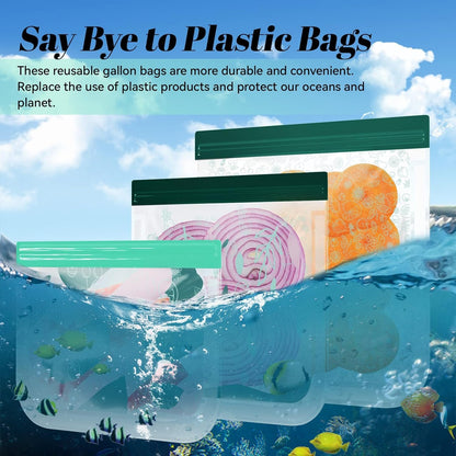 8-Pack Reusable Freezer Bags Silicone, Reusable Sandwich Bags and Reusable Snack Bags for Kids Travel/Home Organization, Reusable Food Storage Bags/BPA Free