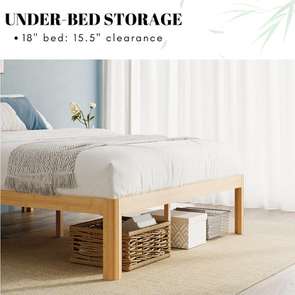 LAKKURI 18 Inch High Bamboo Wood King Size Bed Frame Platform, Steel Slat Support King Bed Frame, Sturdy, No Box Spring Needed, Easy Assembly, Noise Free