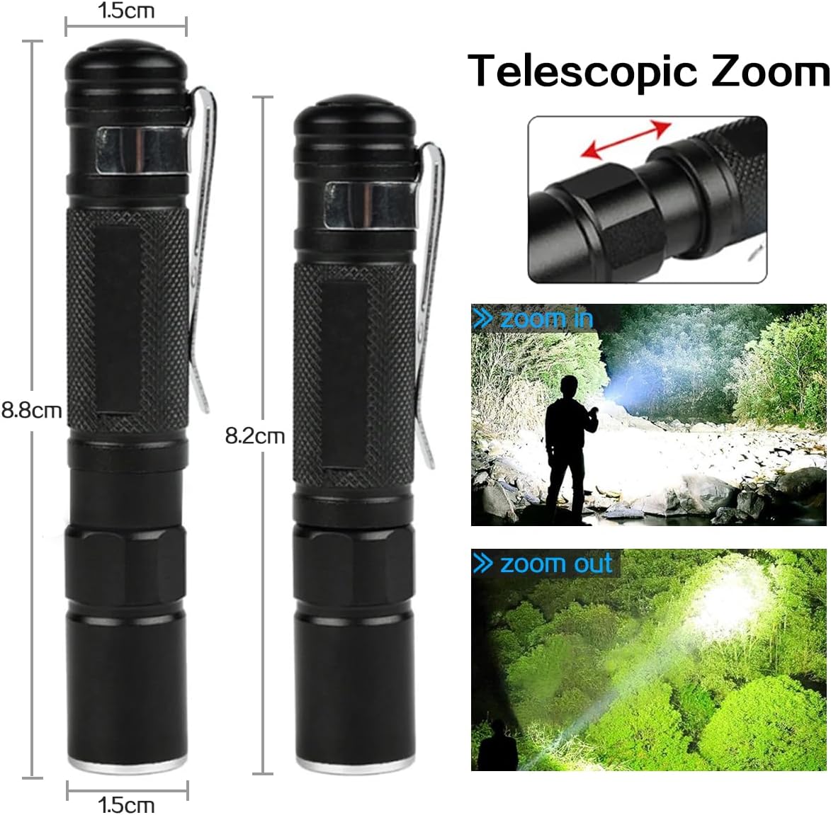 MODOAO Led Flashlights High Lumens, Multifunctional Telescopic Zoom Flash Light, Pocket Size Torch with High Light Mode, Mini Tactical Torch Light for Camping, Hiking, Fishing, Hunting