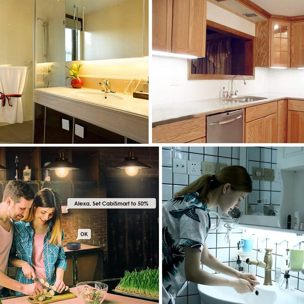 Under Cabinet Lighting Plug in Work with Smart App,Alexa & Google,LED Cabinet Strip Lights Linkable with Timer,2700-6500k Temp,Under Counter Light Fixtures for Kitchen,Book Shelf,Display Case,6pcs
