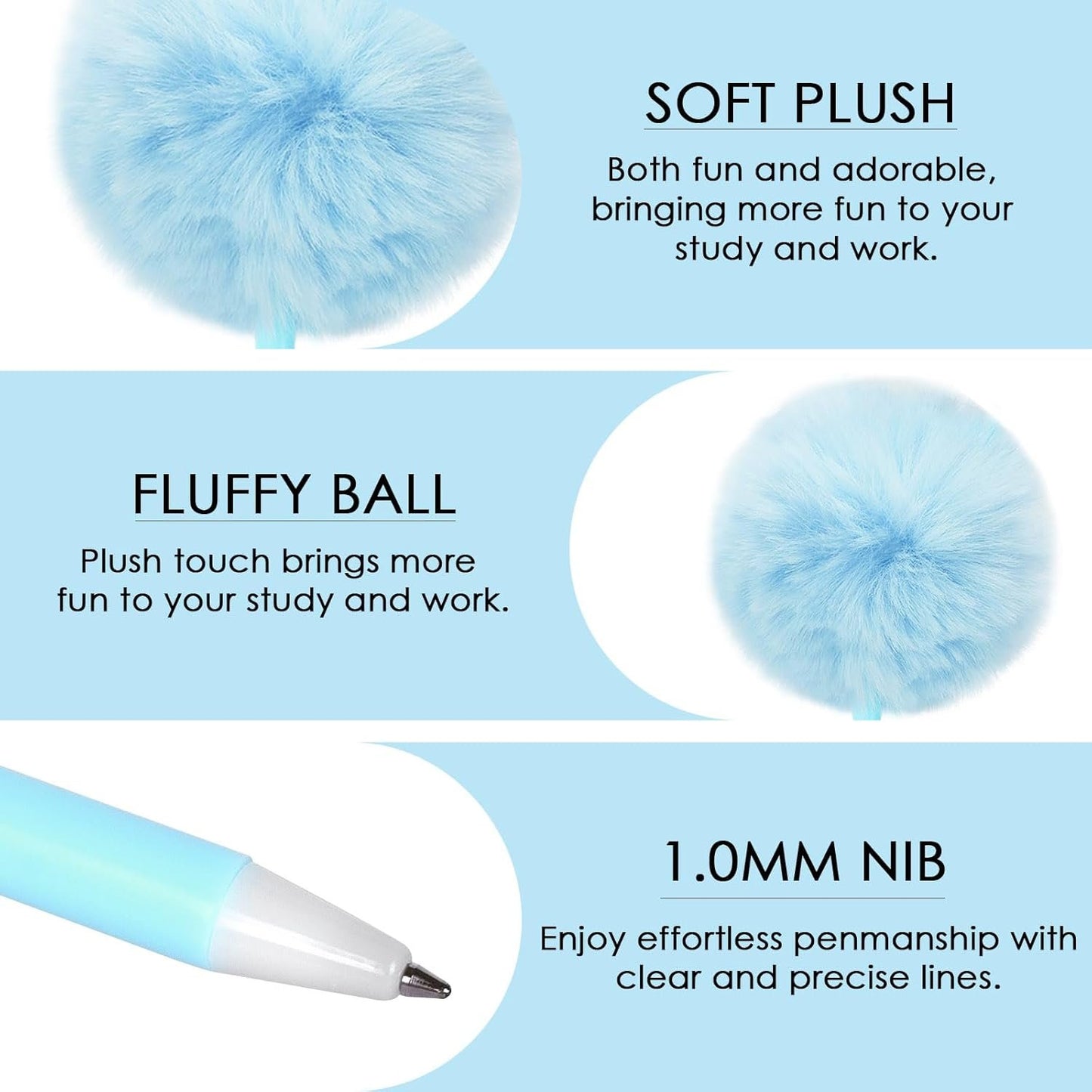 Biiange 4Pcs Fluffy Pen, Pom Pom Plastic Ballpoint Pen, With Black Ink, Gift Pens for Christmas Stationery Carnival Birthday (Blue)