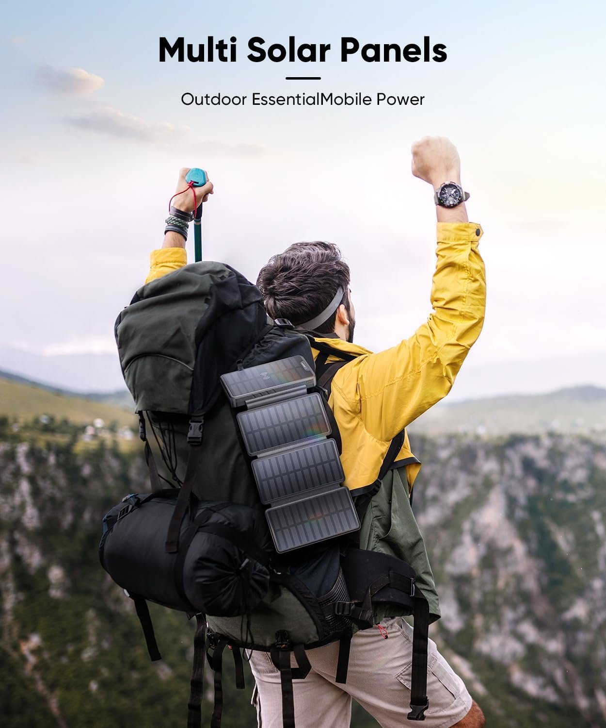Solar-Charger-Power-Bank - 38800mAh with Dual 5V3.1A Outputs 10W Qi Wireless Charger Waterproof Built-in 4 Solar Panel and Bright Flashlights