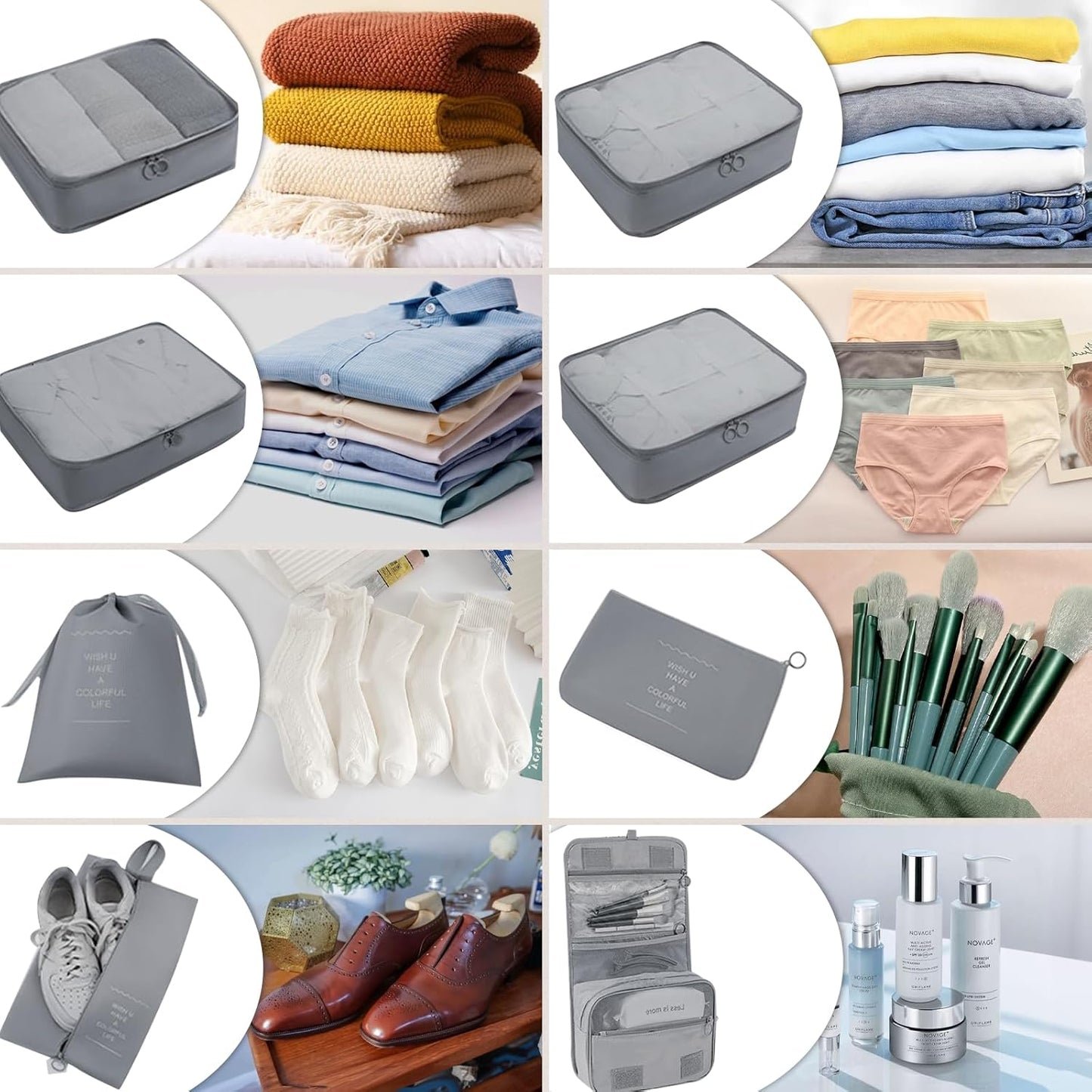 Kinyoda Suitcase Organizer, 12 Pieces Organizer Suitcase Set, Packing Cubes, Clothing Underwear Footwear Organizers Sacks Storage Suitcase Set, Organizer for Travel Holidays, (Grey)