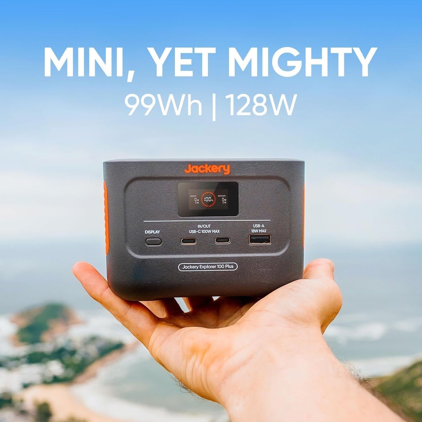 Jackery Explorer 100 Plus Portable Power Station, 99Wh LiFePO4 Battery Solar Generator, 128W Carry-on Power for Flight Train Travel, 100W Dual PD 3.0 Fast Charge (Solar Panel Optional)