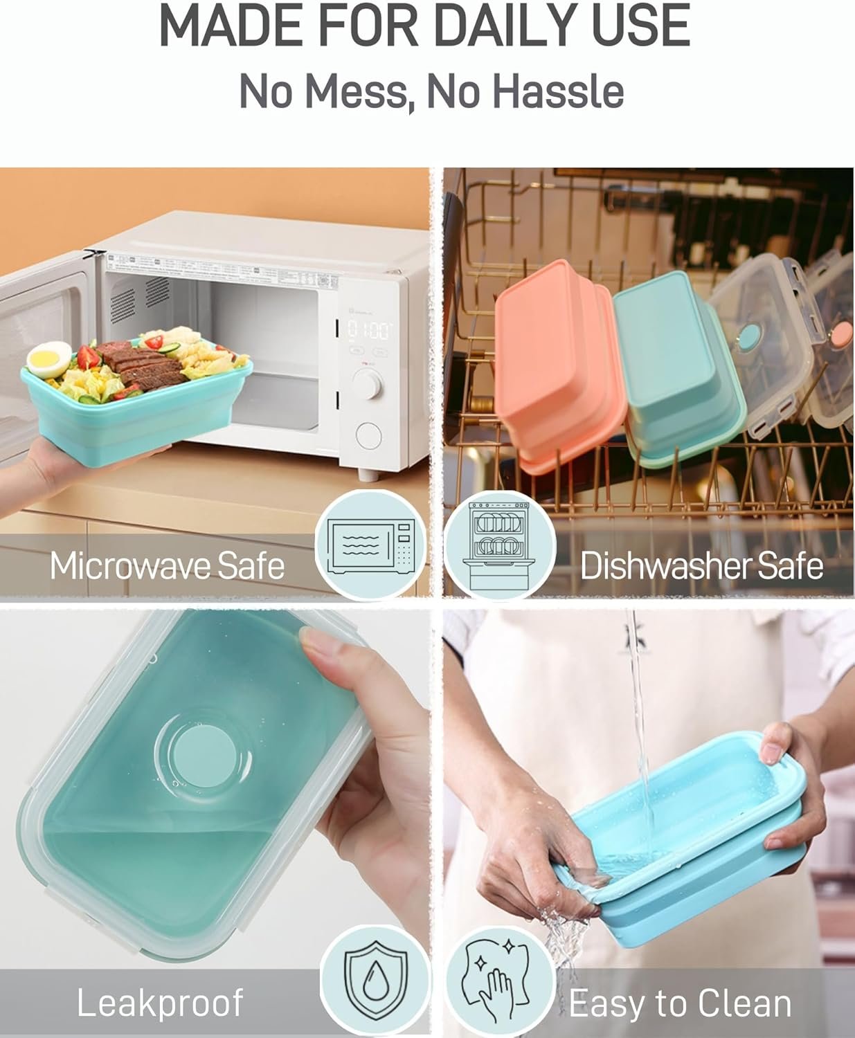Collapsible Silicone Food Storage Containers with Lids, 6 Pack Reusable Collapsible Bowls, Silicone Lunch Box Set Food Containers for Meal Prep, Travel, Camping & Leftovers
