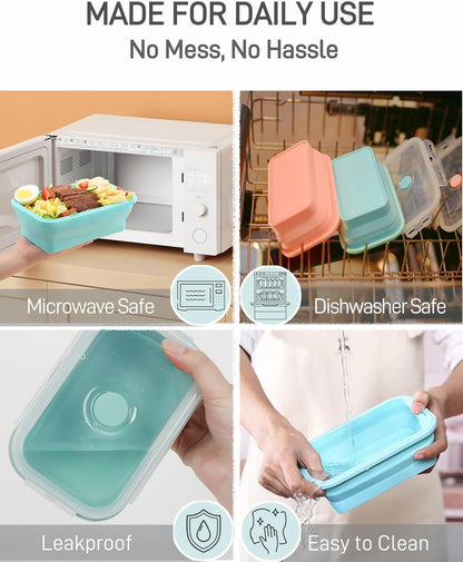 Collapsible Silicone Food Storage Containers with Lids, 6 Pack Reusable Collapsible Bowls, Silicone Lunch Box Set Food Containers for Meal Prep, Travel, Camping & Leftovers