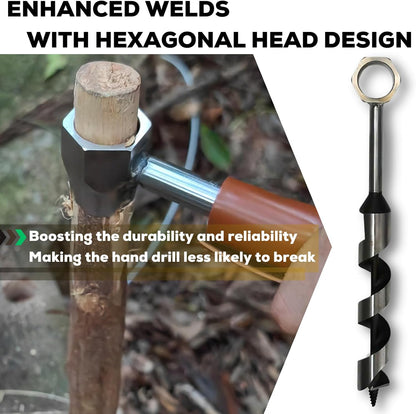MinliGUY Hand Auger Wood Drill, Upgrade Welds Bushcraft Auger w/ Sharp Scottish Eye, Survival Tools for Bushcraft Projects/ Camping/Outdoors, 1*10inch Settlers Wrench & Folding Saw Kit, Bushcraft Gear
