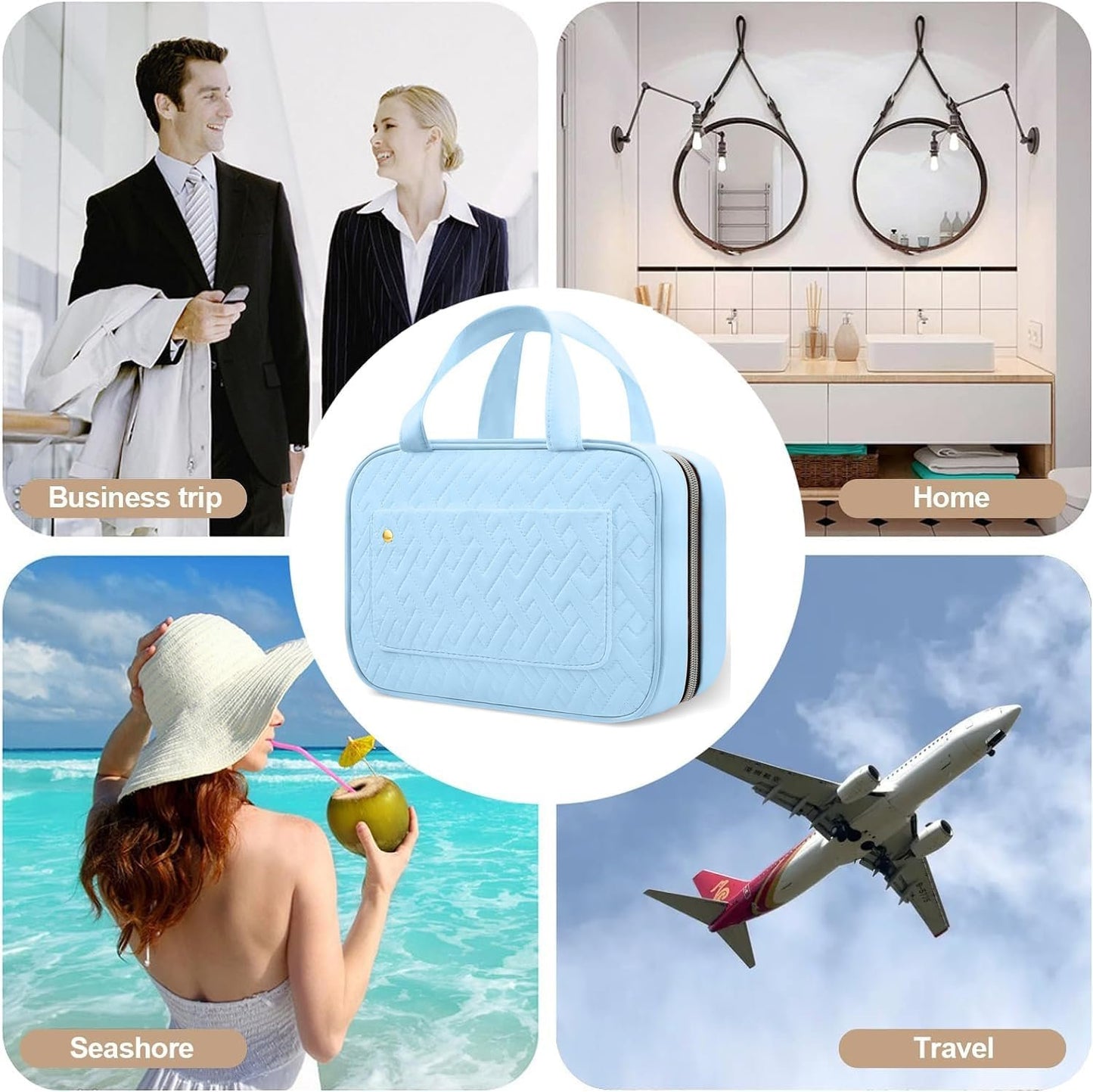 AUMA Hanging Toiletry Bag, Large Capacity Travel Toiletry Cosmetic Bag, Multifunctional Travel Organizer for Women Travel Camping Outdoor-Blue