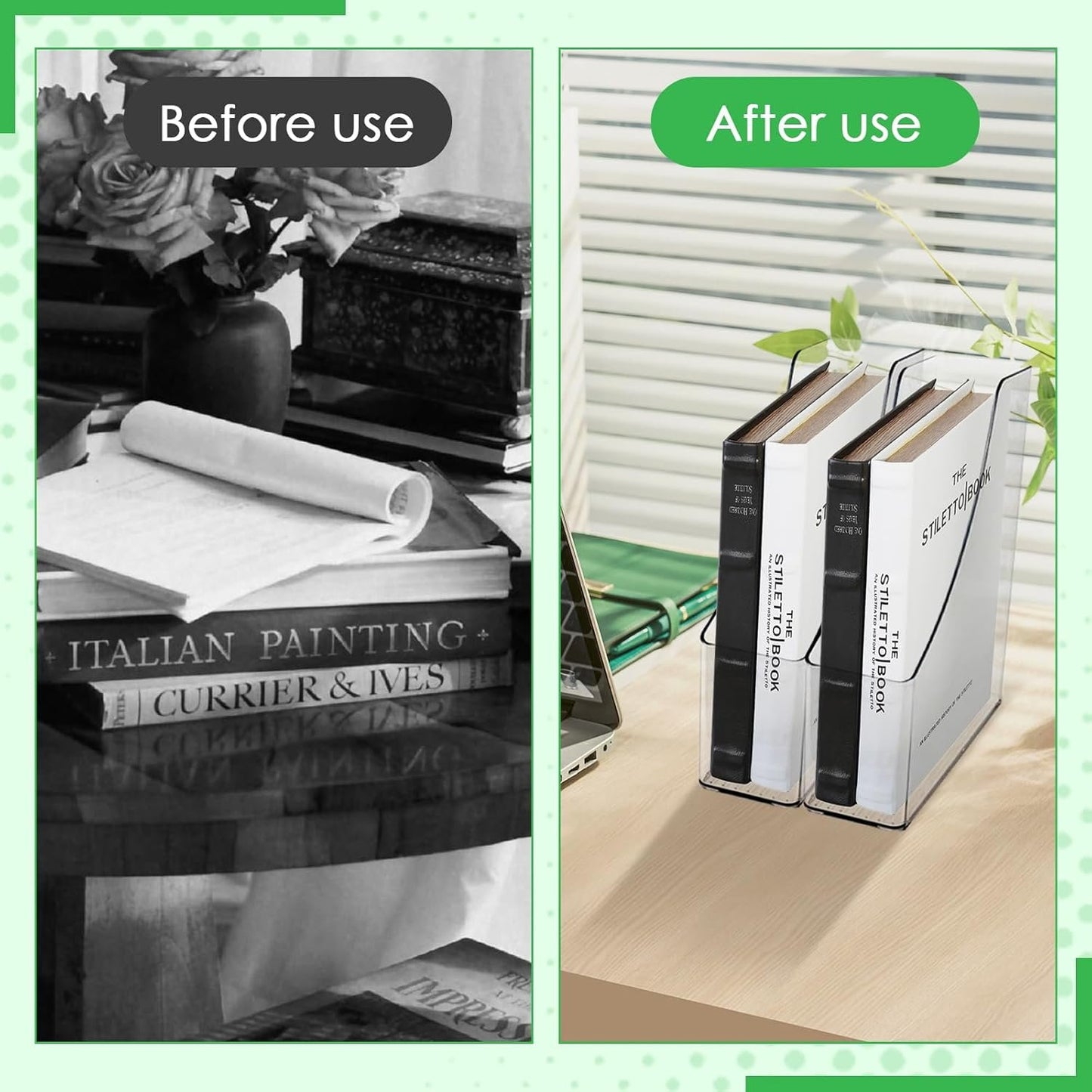 YIQXKOUY 2 Pieces Acrylic Magazine File Holder Clear Desk Organizers File Organizer for Desk Desktop File Magazine Book Storage Shelf for File Storage Book Bin and Office Desk Accessories