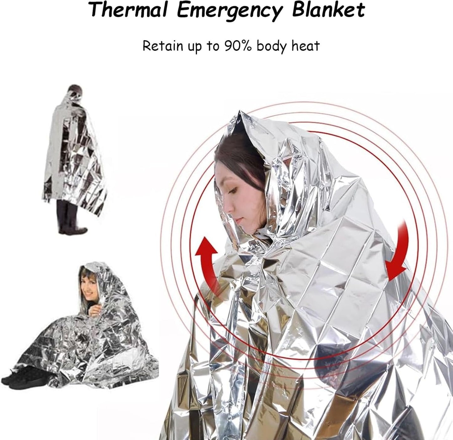 10 PCS Outdoor Emergency Blankets, Survival Reflective Thermal Foil Blanket, Ideal for Outdoors, Hiking, Survival, Escape, Marathon or First Aid(Silver)