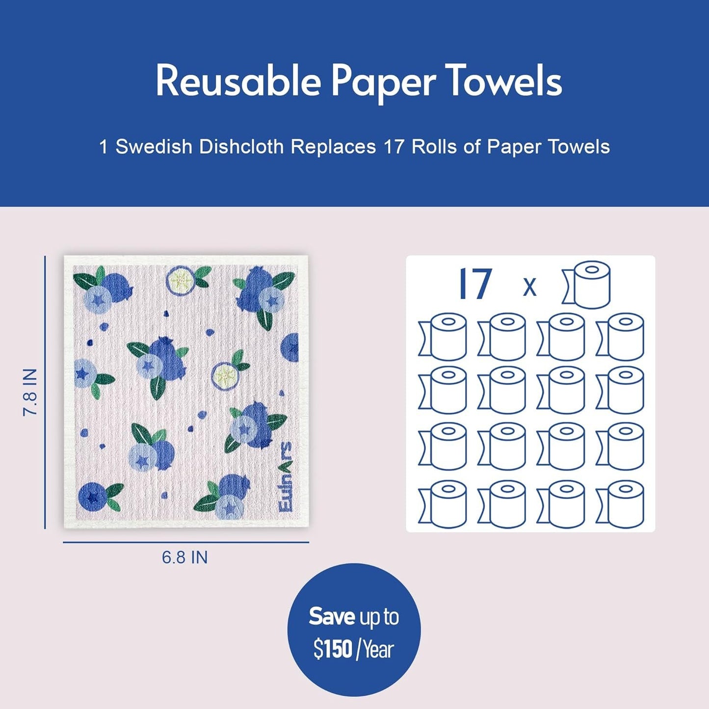 Eulnars Swedish Dish Cloth, 8 Pack Fruit Swedish Dishcloths for Kitchen, Reusable Paper Towels Washable, Biodegradable, Non-Scratch Cellulose Sponge Cloths, No Odor