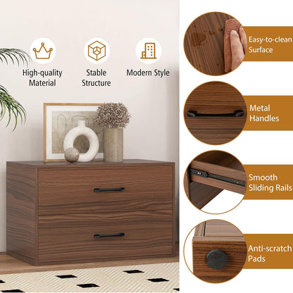 KOMFOTTEU Chest of Drawers with 2 Drawers, Anti-tipping Device Small Wooden Furniture for Bedroom, Living Room, Office, Bedside, 60 x 34 x 38 cm (Walnut)