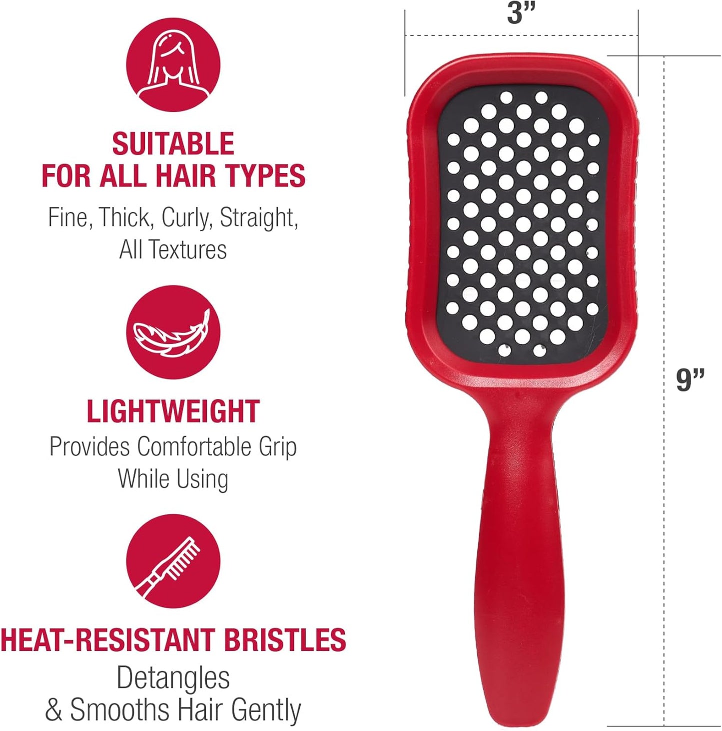 RED by Kiss Dry Vent Heat-Resistant Hair Brush, Detangling Fast Blow Drying for Wet Dry Curly Thick Straight Hair, Vented Detangler for Women Men Children Kids