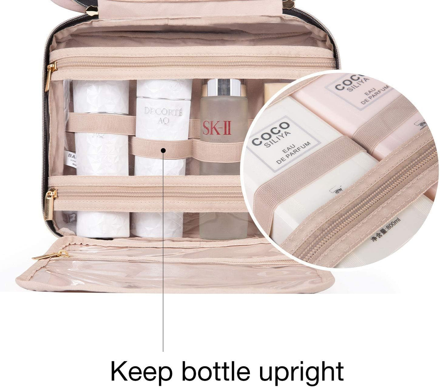 BAGSMART Toiletry Bag Travel Bag with Hanging Hook, Water-Resistant Makeup Cosmetic Bag Travel Organizer for Accessories, Shampoo, Full Sized Container, Toiletries, Black Medium
