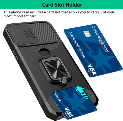 for iPhone 16 Pro Max Case with [Card Holder] and Camera Cover Built-in 360° Rotate Ring Stand Kickstand Magnetic Magnet Heavy Duty Protective Phone Cover Case for iPhone 16 Pro Max