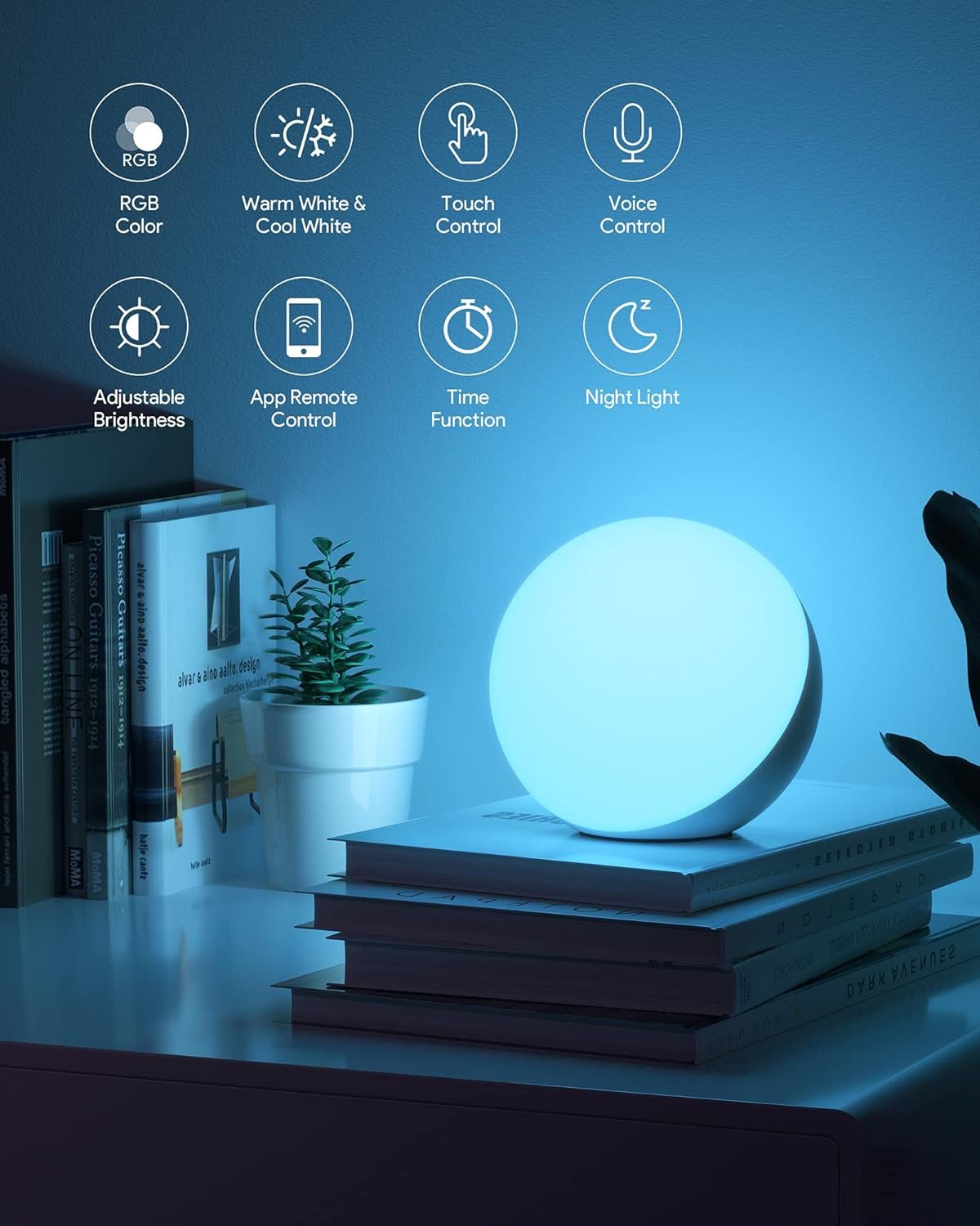 Hifree Smart LED Table Lamp, Bedside Lamp, Touch Dimmable, Compatible with Alexa and Google Assistant, WiFi Atmosphere Night Light, Mood Light, Robust and Safe for Children
