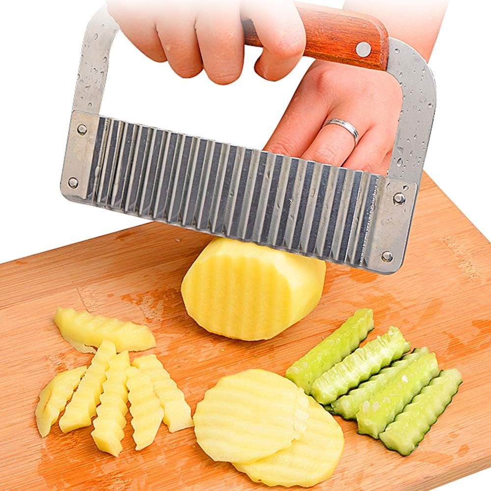 2 pcs Crinkle Choppers, FineGood 7.2" 5.5" French Fries Chips Chopping Knives, Stainless Steel Blade Slicers, Fruit Vegetable Salad Cutter Cutting Tool