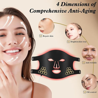 Red Light Therapy for Face, Infrared LED Face Mask Light Therapy 4 Light Waves with 850nm Near Infrared, Portable Rechargeable Red Light Therapy Mask Skincare Device for Facial Rejuvenation