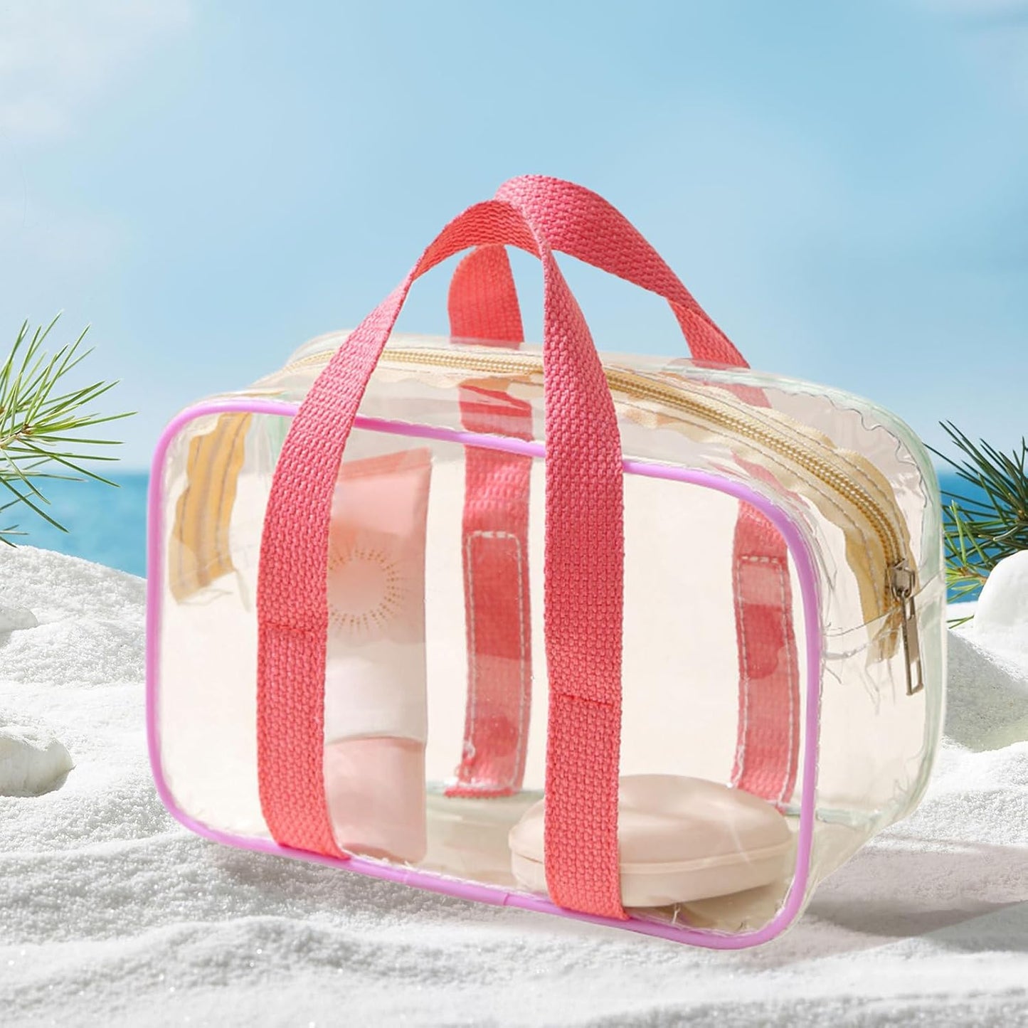 Clear Makeup Bag, Transparent Toiletry Bag, Portable Cosmetic Pouch, Waterproof Scratch-Resistant Pouch, Zippered Design for Easy Access, Beach Travel Gym Work School Use
