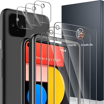 LK [6 Pack] 3 Pack Screen Protector for Google Pixel 5 + 3 Pack Camera Lens Protector, Anti-Scratch, Easy-Installation Tool, Tempered Glass 9H Hardness for Google Pixel 5