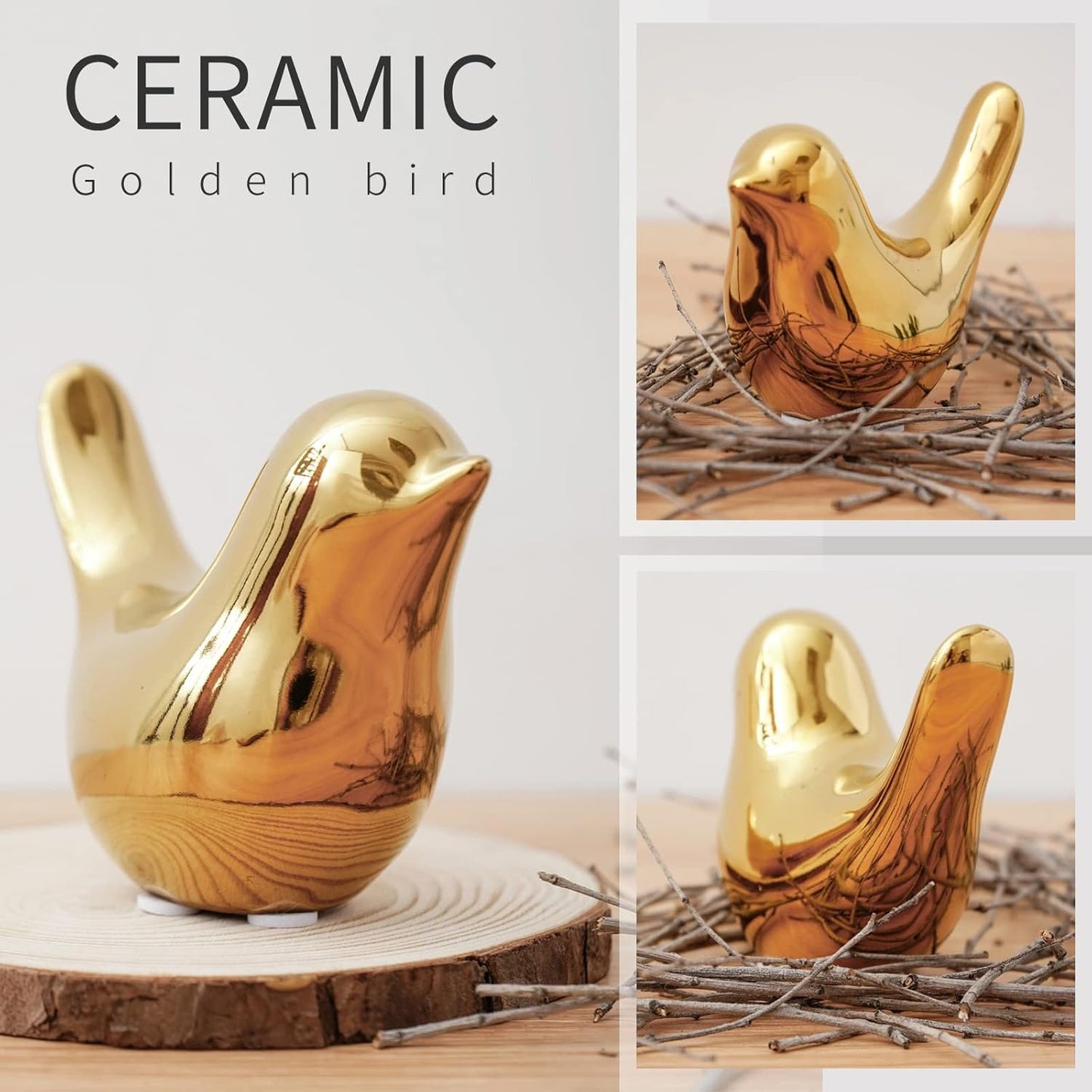 Notakia Small Birds Statues Home Decor Modern Style Birds Decorative Ornaments for Living Room, Bedroom, Office Desktop, Cabinets (2Pcs Gold)
