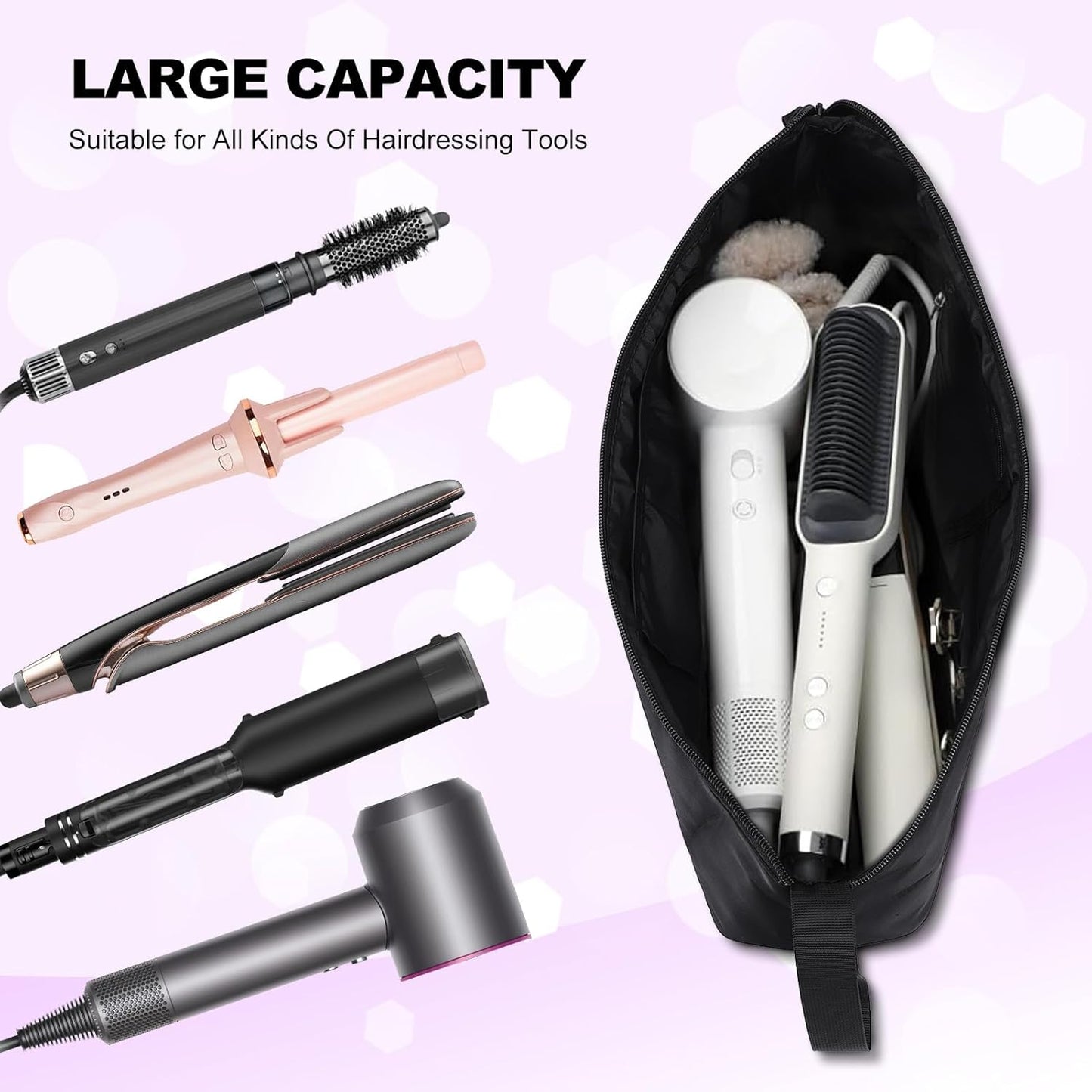 Large Travel Bag for Hot Hair Tools Heat Resistant Curling Iron Hair Straightener 2 in 1 Hair Tool Bag Travel Organizer
