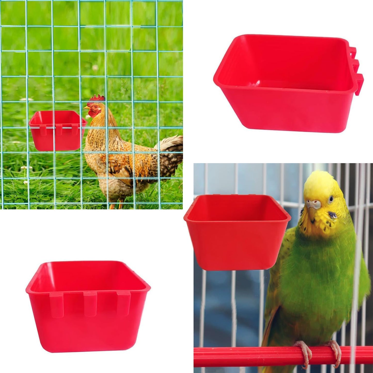 TJHypenete 6PCS Bird Cage Cups, Chicken Feeder Water Cups, Plastic Bird Coop Trough, Chicken Coop Hanging Feeding Cup, Wire Cage Supplies, Small Animal Feeder Bowl for Gamefowl Parrot Parakeet Poultry