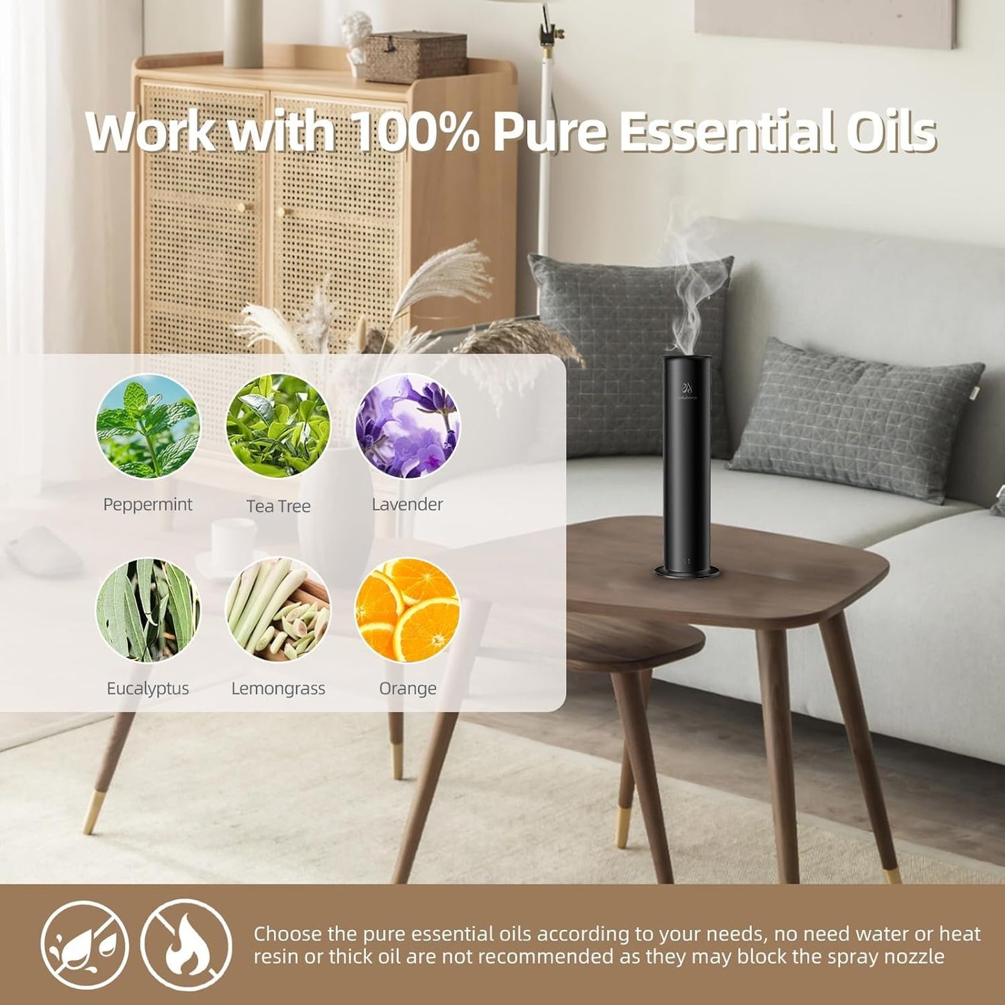 2ndAroma Diffuser with Essential Oils, Aluminum Air Diffusers for Home with Remote Control, 100ml Capacity 2100 Sq Ft Coverage Smart Home Fragrance Diffuser for Large Space Bathroom Office Hotel