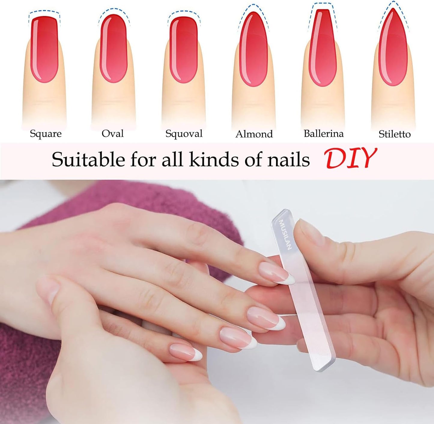 MUSILAN 3PCS Crystal Glass Nail Files Buffers Set,Glass Fingernail File for Professional Manicure Pedicure Nail Care of 3 Crystal Nail File,Glass Nail File for Natural Nails & Acrylic Nails,Precision Filing and Smooth Finish Glass Nail Files With Cases