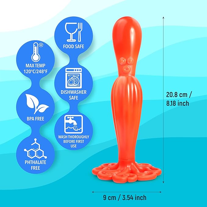 HOOBBE Red Kraken Octopus Themed Plastic Potato Masher For Making Mashed Potatoes, Avocado, Bean, Plantain, Baby Food, Soft Cooked Food and Fruit, Smasher Kitchen Tool to Mash, Fun Holiday Gift