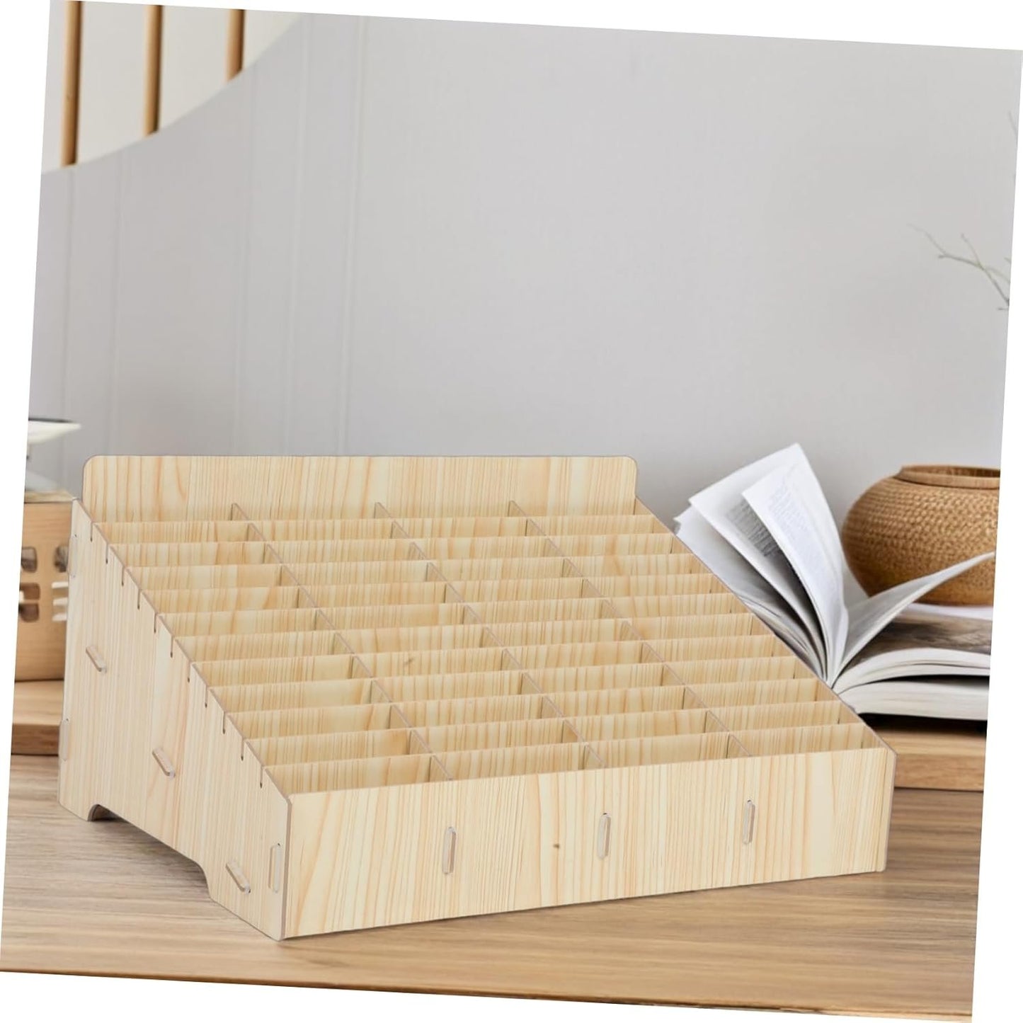 Luxshiny 48 Wooden Phone Organizer with Compartments Desktop Storage Box for Office School and Classroom Efficient Mobile Device Management and Enhanced Workspace Organization