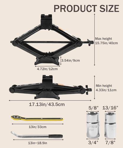 Bylikeho Scissor Jack Lift - 2 Ton Car Tire Jack Tool, Universal Emergency Kit with Lug Wrench, Portable Tire Changing Kit for Car, Truck, SUV