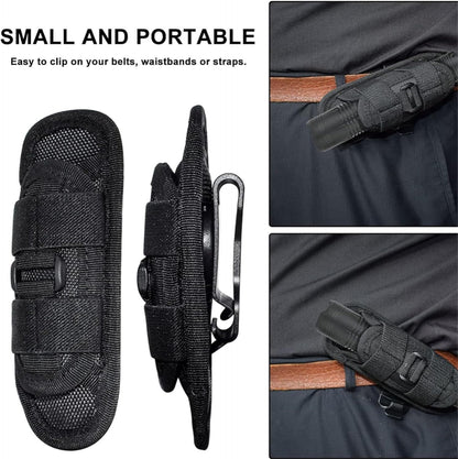 CHGEO Tactical Flashlight Pouch Holster: 360° Rotatable Holder with Carabiner Reel Clip - A Must-Have for Outdoor Camping, Hiking, and Tactical Gear