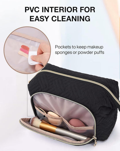 BAGSMART Travel Makeup Bag, Cosmetic Bag Make Up Organizer Case,Large Wide-Open Pouch for Women Purse for Toiletries Accessories Brushes, Black