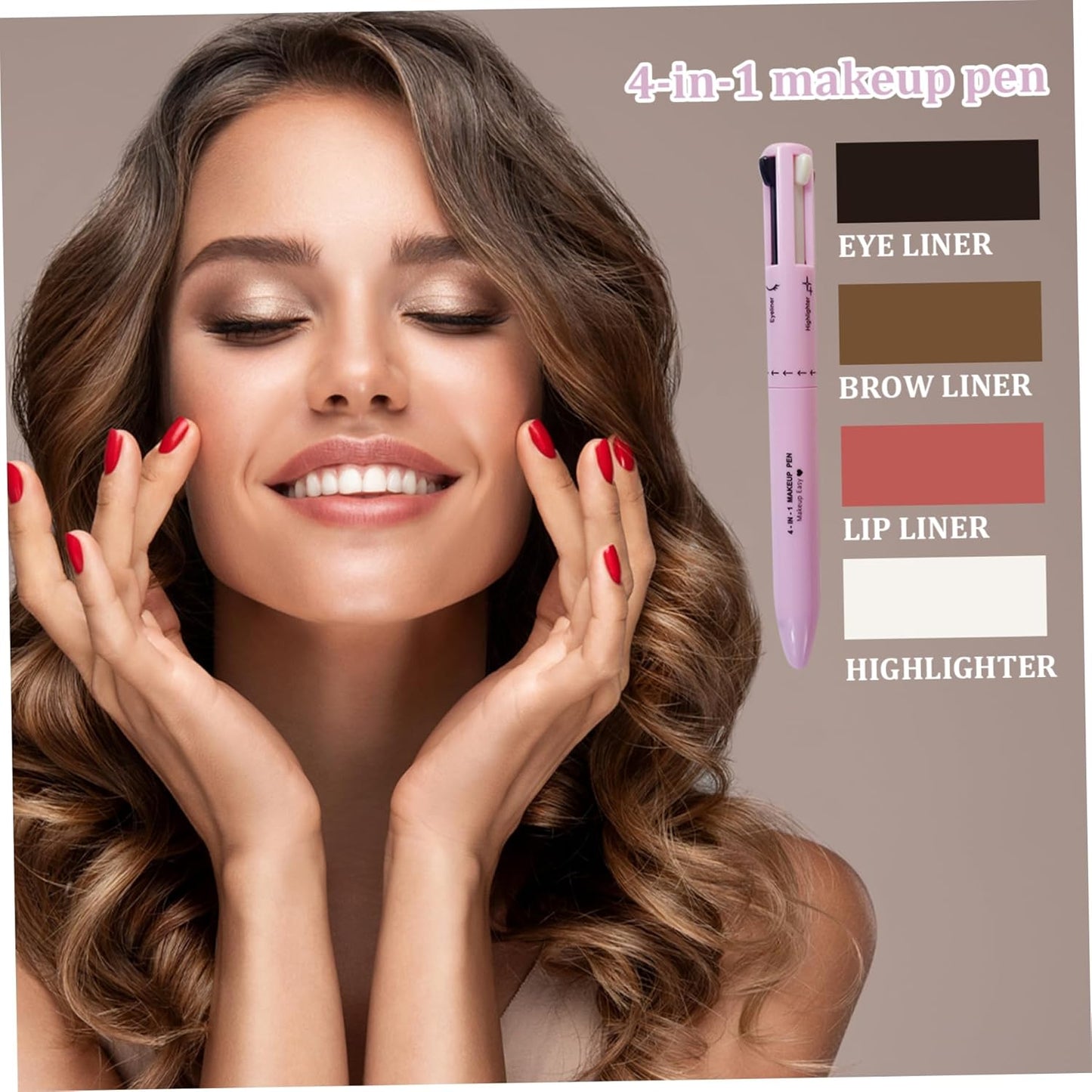 Makeup Pencil,4 in 1 Multifunctional Makeup Pencil Eyeliner Makeup Pencil Lip Liner Eyebrow Pencil Highlighter Compact Easy Makeup Accessories