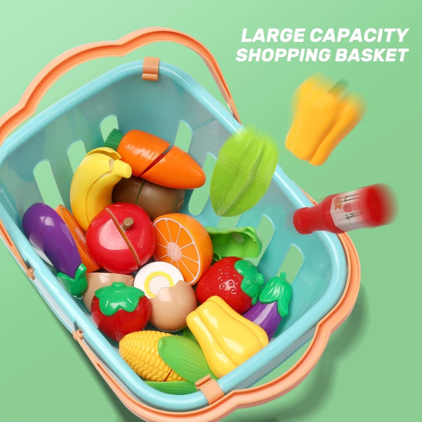 CUTE STONE 40PCS Pretend Play Kitchen Toys,Toy Cookwares with Spray Pressure Cooker,Electronic Induction Cooktop and Cooking Utensils,Tablewares Toy,Play Food, Shopping Basket Learning Gift for Kids