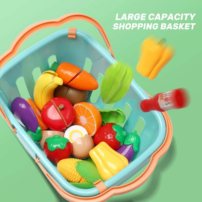 CUTE STONE 40PCS Pretend Play Kitchen Toys,Toy Cookwares with Spray Pressure Cooker,Electronic Induction Cooktop and Cooking Utensils,Tablewares Toy,Play Food, Shopping Basket Learning Gift for Kids