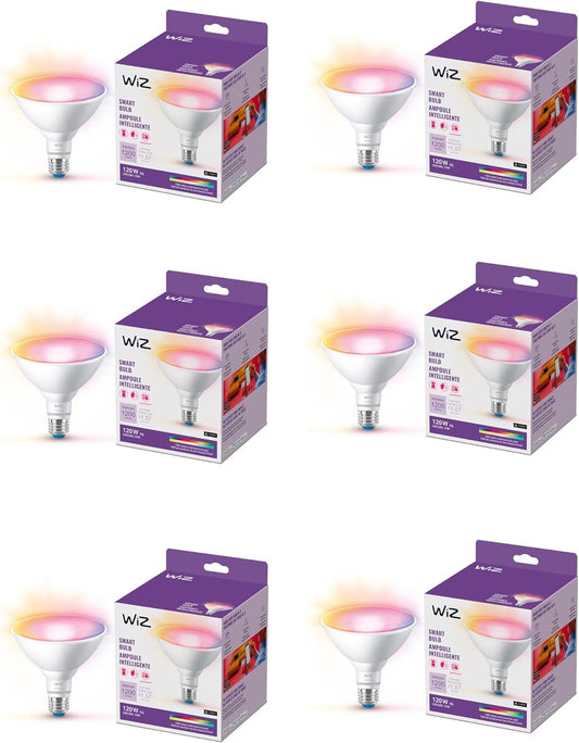 WiZ 120W PAR38 Color LED Smart Bulb - Pack of 6 - E26- Indoor/Outdoor - Connects to Your Existing Wi-Fi - Control with Voice or App - Works with Google Home- Alexa & Siri Shortcuts