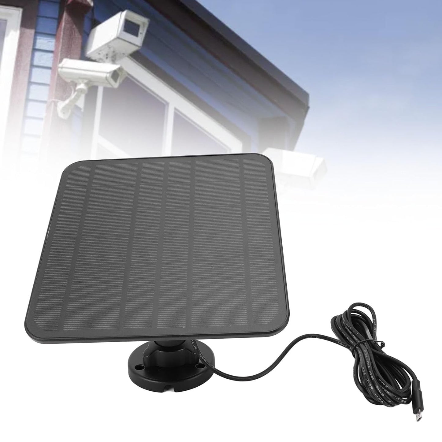 5W Solar Panel for Security Camera Outdoor, 6V Solar Panel Charger with Micro USB and USB C Port, 360° Rotatable Solar Panel, IP65 Waterproof, 9.8ft Cable
