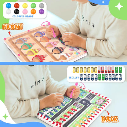 WakeInsa 2 in 1 Montessori Toys for Toddlers,Wooden Magnet Game,Sensory Travel Toddler Toys,Learning & Education Toys,Montessori Toddler Busy Board
