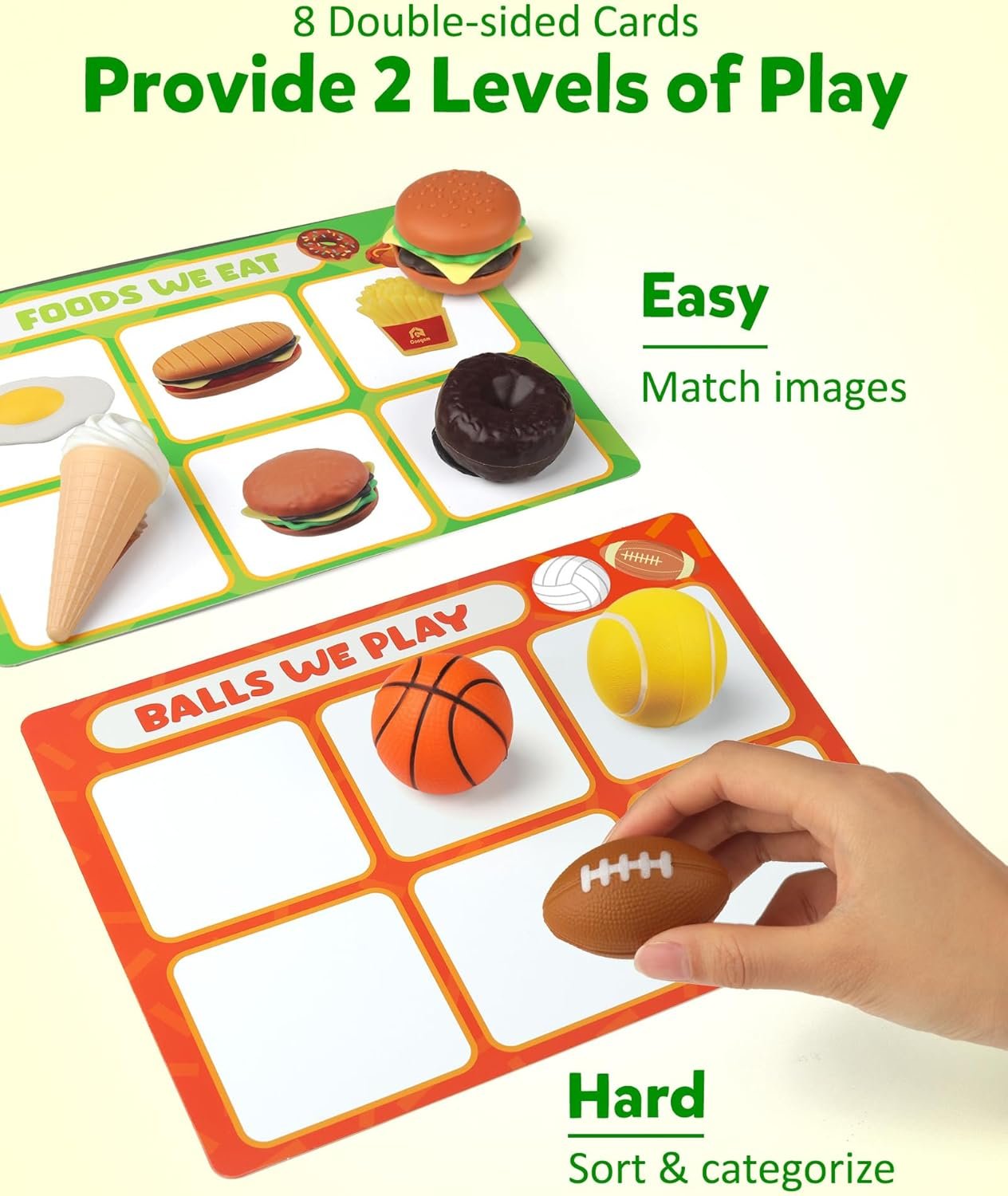 Sorting Toy for Toddlers, Animals Dinosaurs Fruits Vehicles Foods Fishes Balls Farm Playset, Fine Motor Montessori Game Preschool Educational Learning Gift