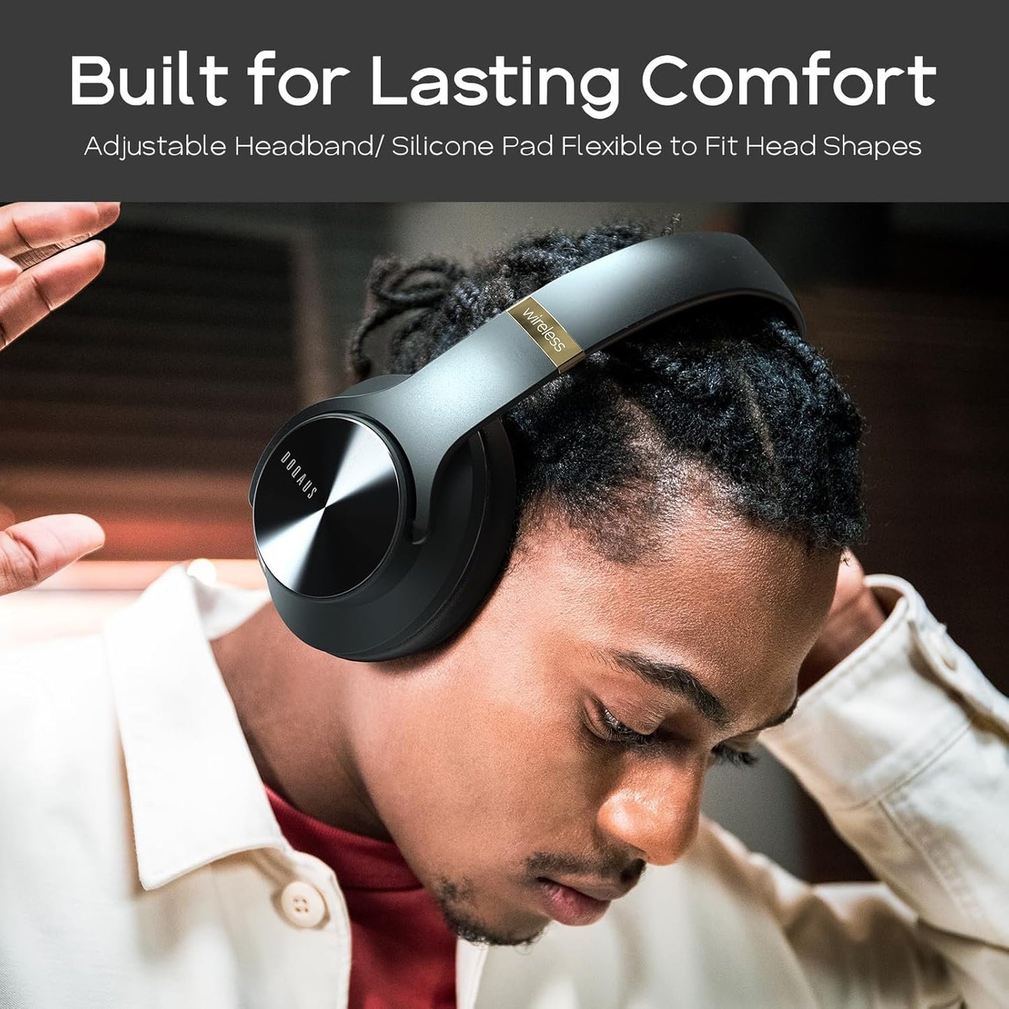 DOQAUS Bluetooth Headphones, [90 Hrs Playtime] Headphones Bluetooth Wireless with 3 EQ Modes, Hi-Fi Stereo Wireless Headset with Microphone and Comfortable Earpads for iPhone/PC/Travel (Shadow Gray)