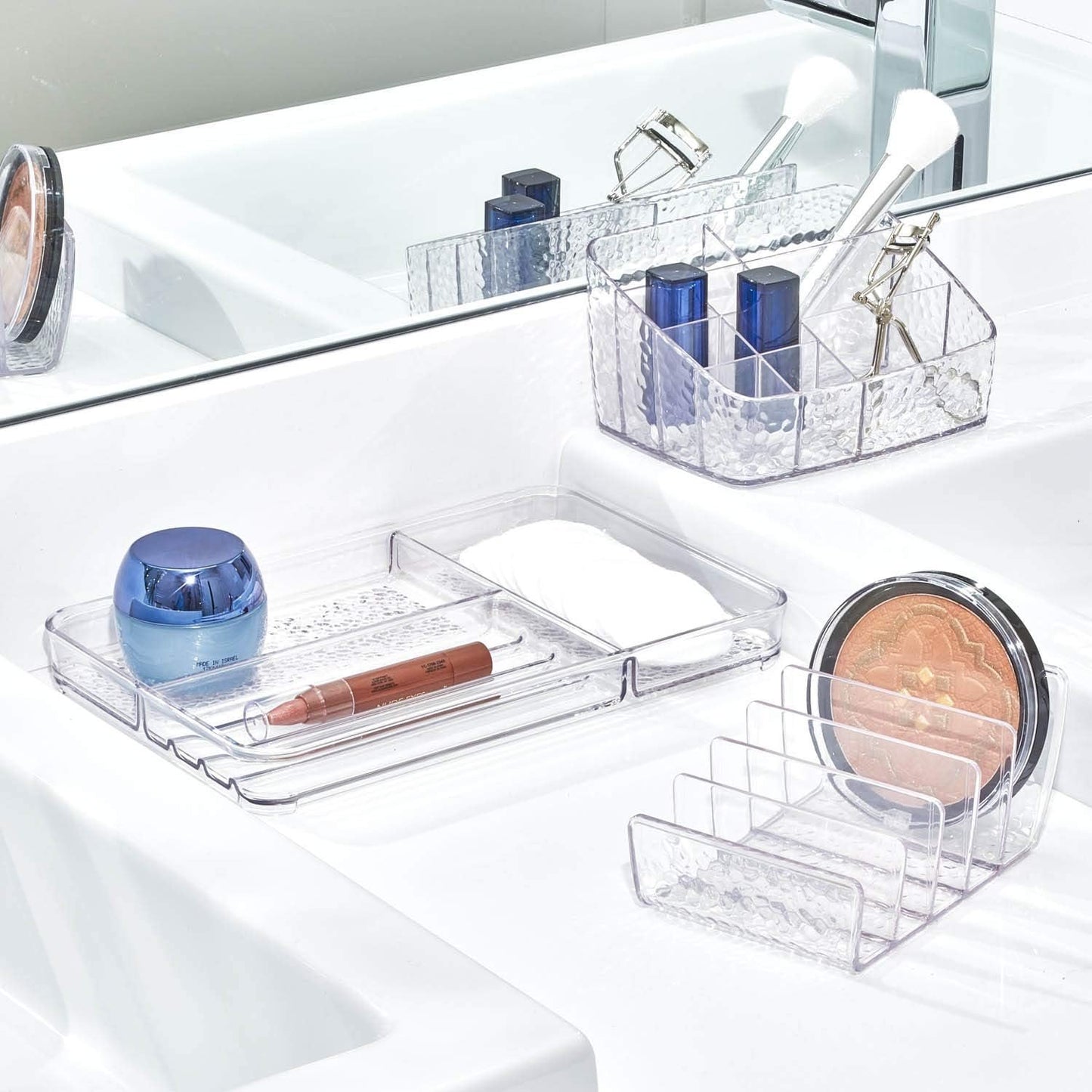 iDesign Rain Vertical Textured Plastic Palette Organizer for Storage of Cosmetics, Makeup, and Accessories on Vanity, Countertop, or Cabinet, 9.25" x 3.86" x 3.20", Clear