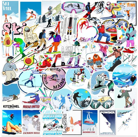 Ski Stickers 50 pcs Outdoor Skiing Sports Snowboard Decals for Laptops Water Bottles Luggage Adventure Camping Travel Hiking Waterproof Vinyl Stickers for Teens Adult