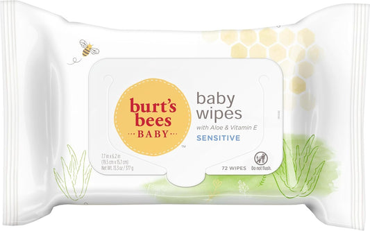 Burt's Bees Baby Chlorine-Free Wipes, Unscented Natural Baby Wipes for Sensitive Skin â€“ 72 Wipes (Pack of 6)